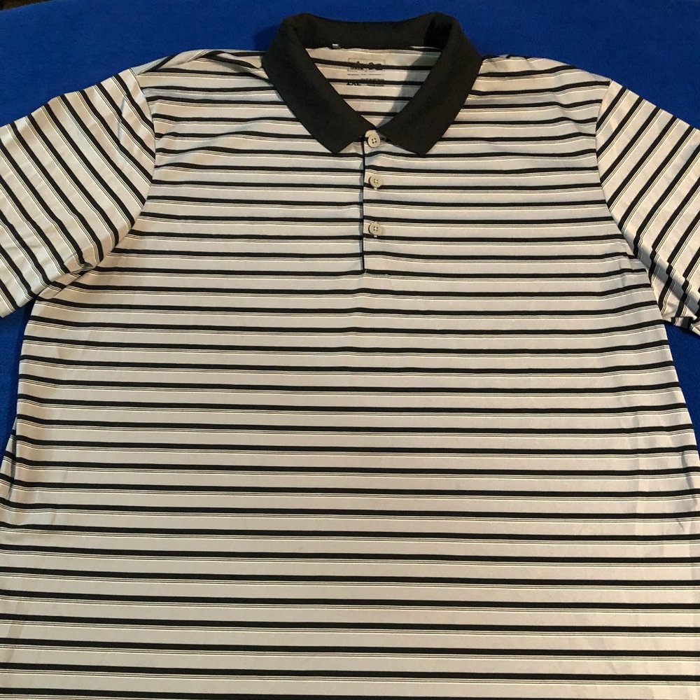 Men's Adidas Golf Polo Gray Black Striped Collared Button Size 2XL Big & Tall